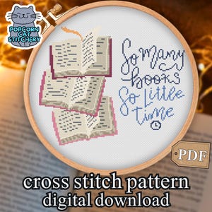 So Many Books Reading Cross Stitch Pattern | Modern Cross Stitch | Book Lover Gift | Bookworm Embroidery Gift | Writer or Reader Gift