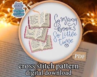 So Many Books Cross Stitch Pattern PDF- Book Lover Gift, ACOTAR Fourth Wing Bookish Nerdy Embroidery, Instant Digital Download