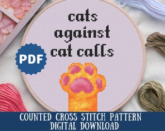 Patrón de punto de cruz "Gatos contra los felinos": Pata de gato feminista (descarga digital)