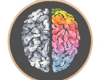 Rainbow Brain Anatomy Cross Stitch Pattern: Modern Psychology (PDF Pattern)
