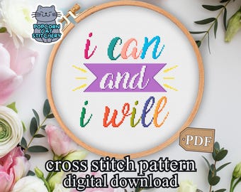 Mental Health Cross Stitch Pattern: Positive Affirmation Therapy (PDF Download)