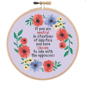 Desmond Tutu quote Cross Stitch Pattern, modern cross stitch, mental health feminist women&#39;s rights cross stitch, subversive political