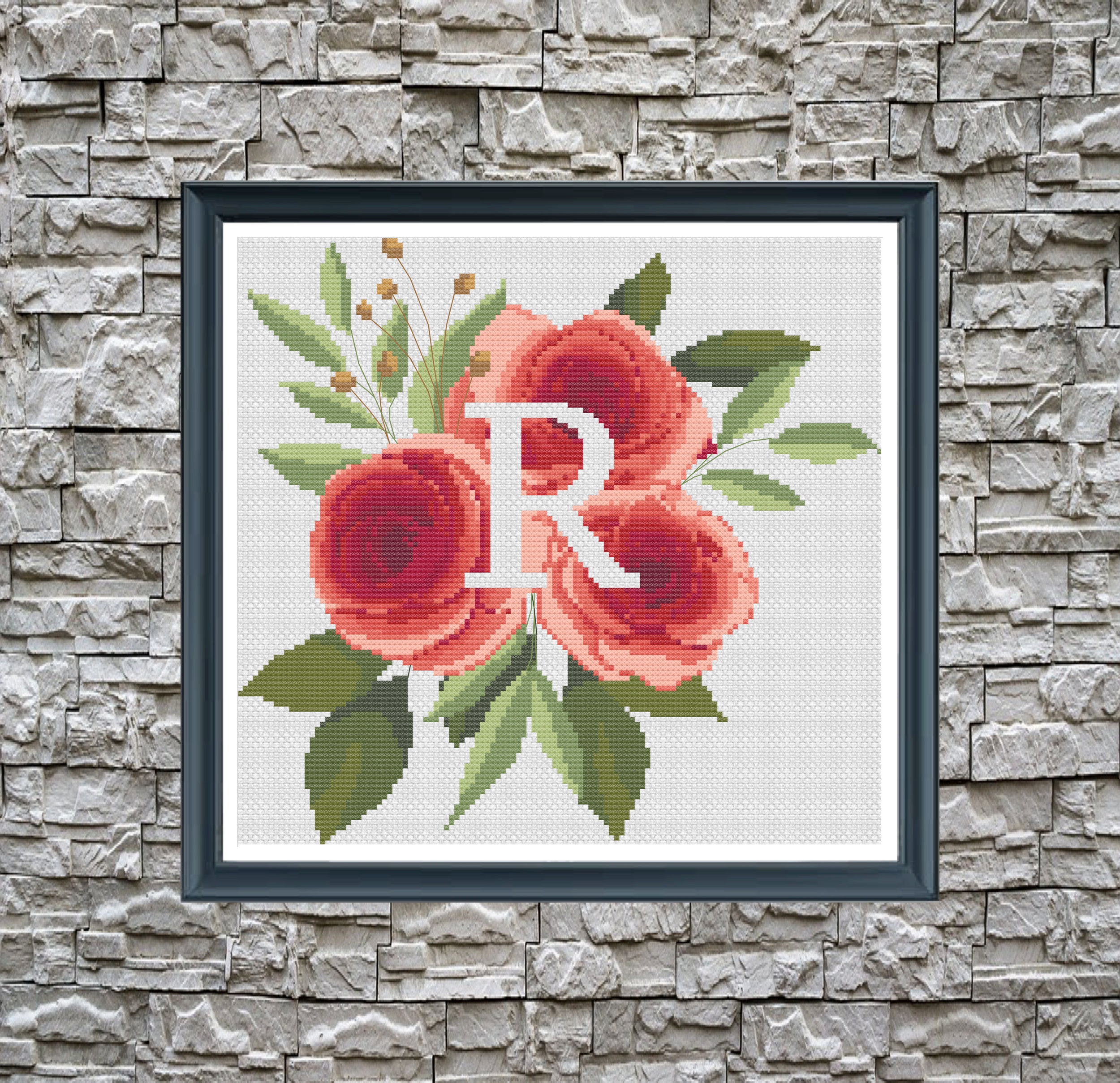 Letter R In Roses Monogram Letter R Roses Floral Cross Stitch Pattern (PDF Pattern) - Etsy