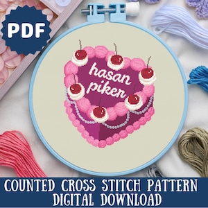 Hasan Piker Heart Cake Cross Stitch Pattern: Political Embroidery (PDF Pattern)