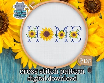 Sunflower Welcome HOME Cottagecore Cross Stitch Pattern PDF- Personalized Custom Embroidery Housewarming Gift, Instant Digital Download