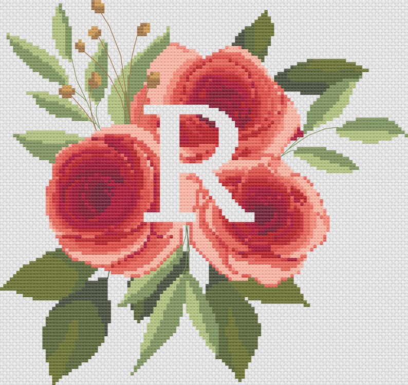 Monogram Letter R Roses Floral Cross Stitch Pattern (PDF Pattern) - Etsy