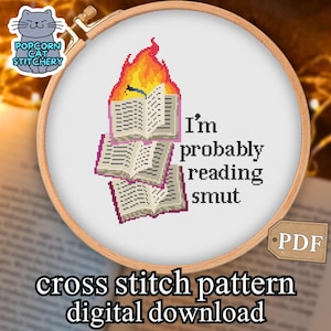 I&#39;m Probably Reading Smut Cross Stitch Pattern | Enemies to Lovers Acotar Fourth Wing | Book Cross Stitch | Romantasy Booktok Librarian Gift