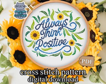 Kruissteekpatroon zonnebloem geestelijke gezondheid: positieve bevestigingen (pdf-patroon)