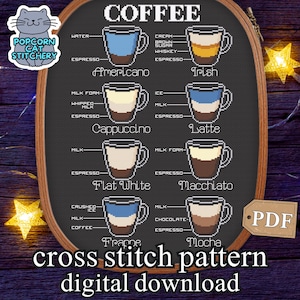 Funny Vintage Coffee Cross Stitch Pattern Kitchen Decor | Office Decor Gift for Coworker | Boss Gift Easy Beginner Cross Stitch Pattern