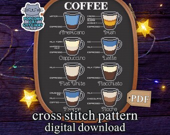 Funny Coffee Cross Stitch Pattern: Vintage Kitchen or Office Decor (PDF Pattern)
