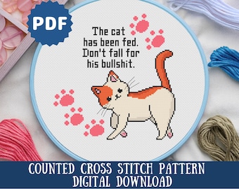 Patrón de punto de cruz de gato gracioso: Regalo para una mamá gatuna sarcástica (descarga digital)