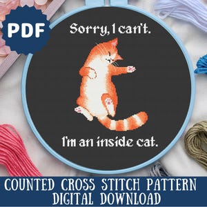 Snarky Cat Cross Stitch Pattern: Funny Modern Embroidery (Digital Download)