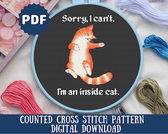 Snarky Cat Cross Stitch Pattern: Funny Modern Embroidery (Digital Download)