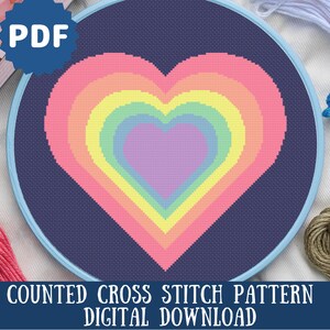 Rainbow Heart LGBTQIA Pride Stitch Pattern | Queer Cross Stitch Pattern | LGBTQIA+ Pride Rainbow Heart Embroidery | Digital Download
