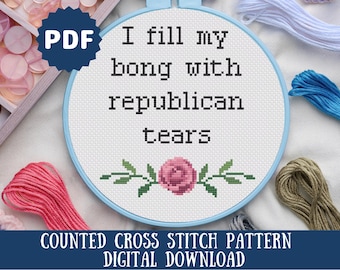 Republican Tears Cross Stitch Pattern: Snarky Political Humor (Digital Download)