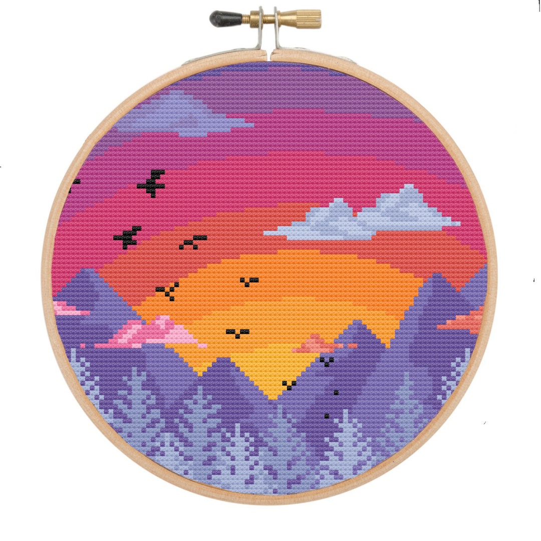 Sunset Mountain Cross Stitch Pattern: Modern Landscape (PDF Pattern) - Etsy