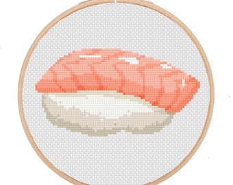 sushi sashimi modern cross stitch pattern, Japanese cross stitch chart, Japan embroidery needlepoint, small beginner cross stitch pattern