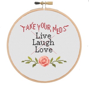 Subversive Cross Stitch Pattern: Take Your Meds, Funny Political Design (PDF Pattern)