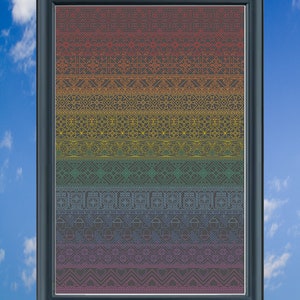 Colorful rainbow blackwork sampler cross stitch pattern, modern cross stitch backstitch embroidery, large cross stitch pattern nature sample