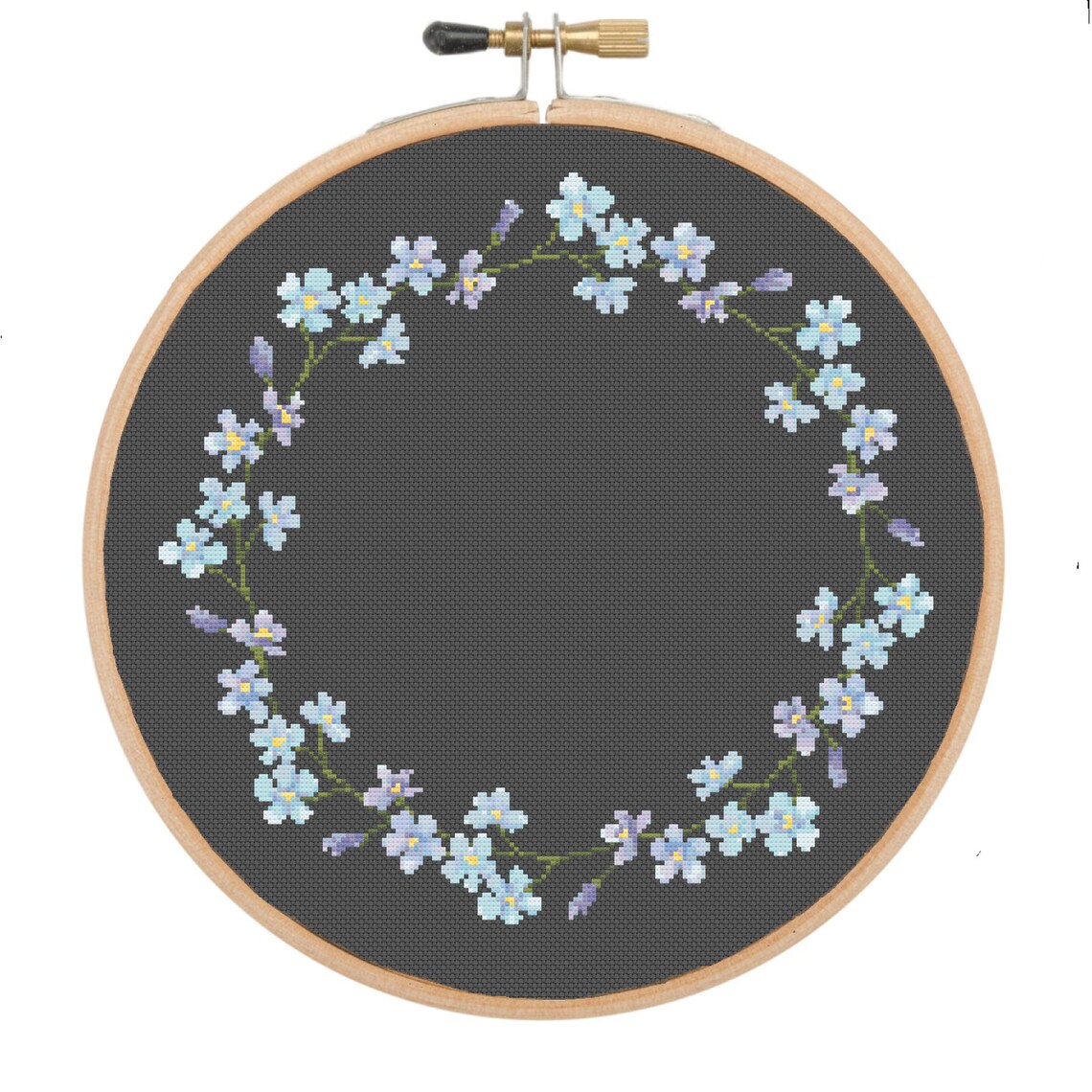 Blue Me Not Floral Flower Wreath Cross Stitch Frame Etsy