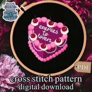 Enemies to Lovers Cross Stitch Pattern | Book Cross Stitch | ACOTAR Decor | Romantasy Gift for Friend | Fourth Wing Inspired | BookTok gift
