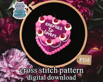 Enemies to Lovers Cute Cross Stitch Pattern PDF-  Funny Booktok Romantasy Embroidery, Vintage Inspired Instant Digital Download