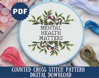 Mental Health Matters Cross Stitch Pattern: Affirmations Embroidery (Digital Download)
