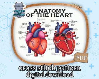 Anatomical Heart Cross Stitch Pattern: Science Embroidery (Digital Download PDF)