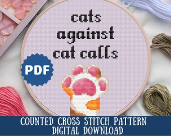 Padrão de ponto cruz "Cat Against Cat Calls": presente feminista para amantes de gatos (download digital em PDF)