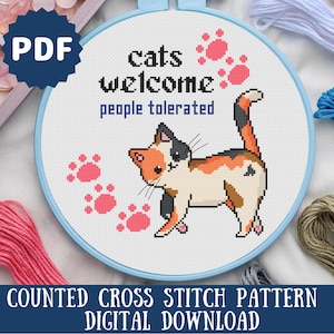 Funny Calico Cat Cross Stitch Pattern: Snarky Cat Mom Gift (Digital Download)