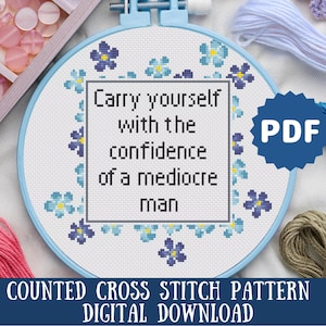 Carry Yourself like a Mediocre Man Funny cross stitch pattern | Snarky Office Cross Stitch Pattern | PDF Digital Download | coworker gift