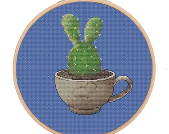 Cactus in Teacup Cross Stitch Pattern: Modern Boho Decor (PDF Pattern)