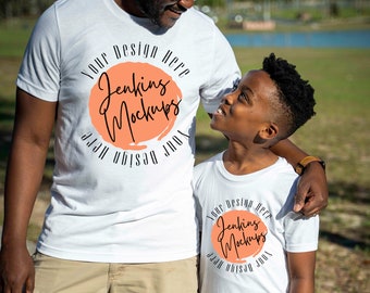 Bella + Canva 3001 Father Son White T-Shirt| Father Son Mockup| Male Model Mockup| T-Shirt Mockup| Black Model Mockup