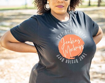 Bella + Canva 3001 Women's Black Tee| Plus Size Black Female Mockup| Female Model Mockup| Black Tee Mockup| Black Model Mockup