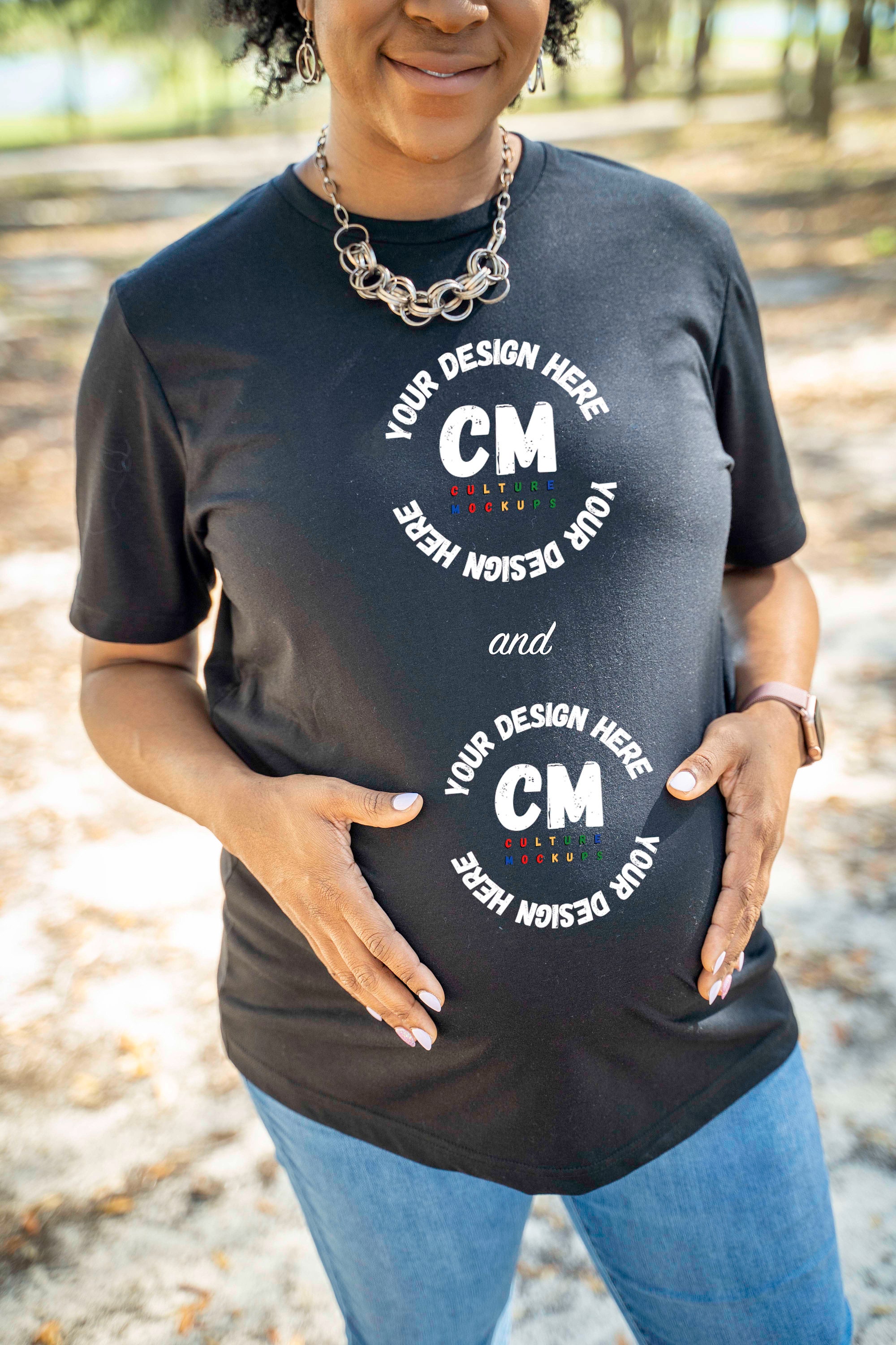 Download Bella Canva 3001 Maternity Black T-Shirt Black Girl Mockup ...