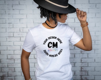 Bella + Canva 3001 Women's White Tee| Black Female Mockup| Female Model Mockup| White Tee Mockup| Black Model Mockup