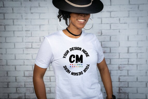 Bella + Canva 3001 Women's White Tee| Black Female Mockup| Female Model Mockup| White Tee Mockup| Black Model Mockup