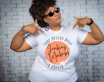 Bella + Canva 3001 Plus Size Women's White Tee| Black Female Mockup| Female Model Mockup| White Tee Mockup| Black Model Mockup