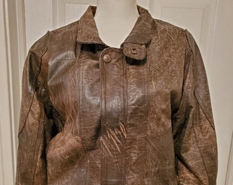 Vintage Brown Leather Bomber Jacket