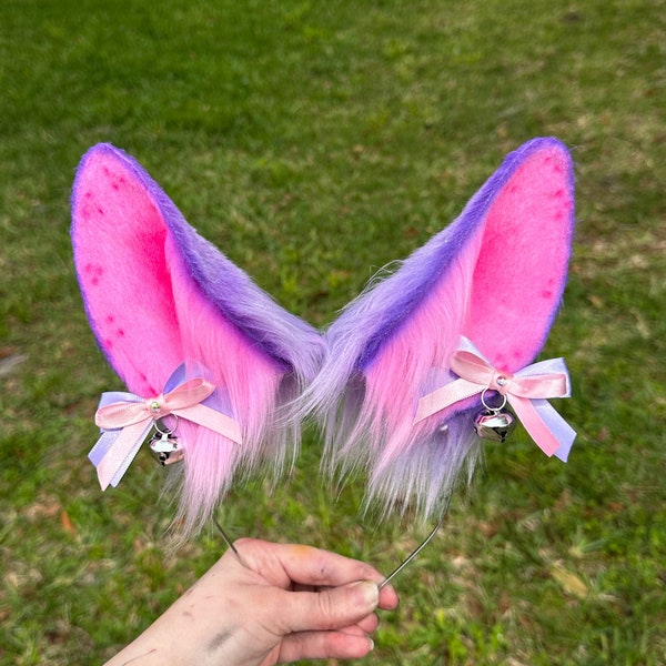 Pink and Purple Bunny Ear Headband Fairy Themed rabbit ear Headband Realistic Faux Fur Rabbit Ears Cosplay sfw pet play ears tail