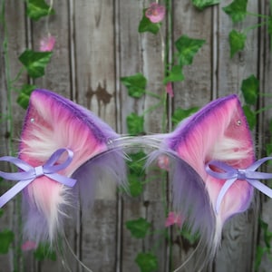 Kawaii Pink Purple Cat Ears Headband: Faux Fur Cosplay Set