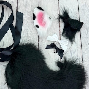Spotted Puppy Ears Headband: Faux Fur Dalmatian Dog Ears with Bows