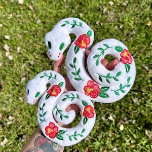 Premade Christmas Red Flower Snake Plush Handmade Poinsettia Snake Plushie cute soft toy plush snake kawaii plush toy danger noodle toy