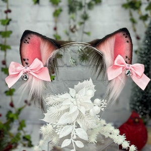 Brown and Pink Cat Ears Realistic Cat Ears and Tail set Faux Fur Kitten Ears Neko Cosplay Ears Handmade Headband Kitty Pet Play Ears