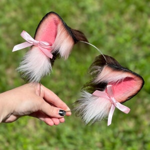 Realistic Brown and pink Cat Ear Headband Classic Cat Ears Headband Cosplay Faux Fur Cat Ears Furry Cat Ears Cat Cosplay Anime Ears