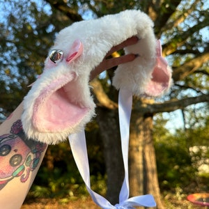 Plyschigt hårband med lammöron: Rosa rosetter, fuskpäls Cosplay
