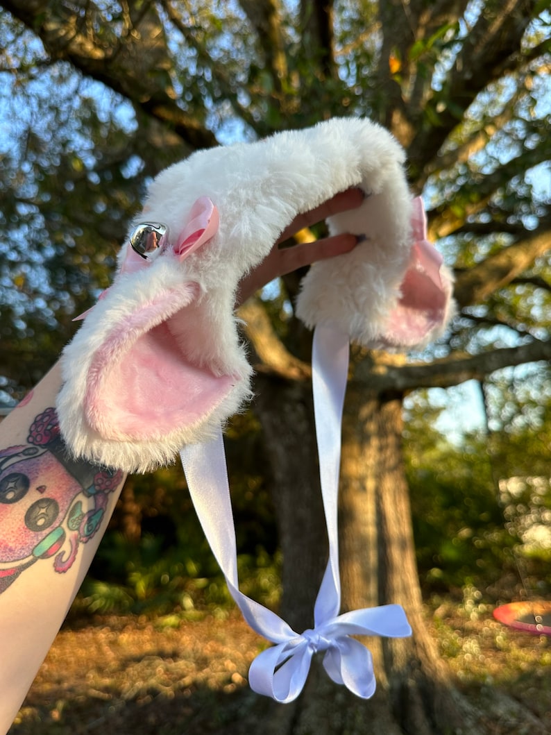 Plush Lamb Ears Headband With Pink Bows Sheep Cosplay Faux Fur Etsy