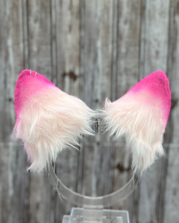 Furry Pink Fox Ear Headband With Piercings Kawaii Pink Mini