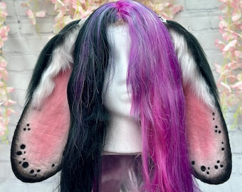 Floppy Bunny Ears Headband: Black & White Lop Rabbit Costume Ears and tail
