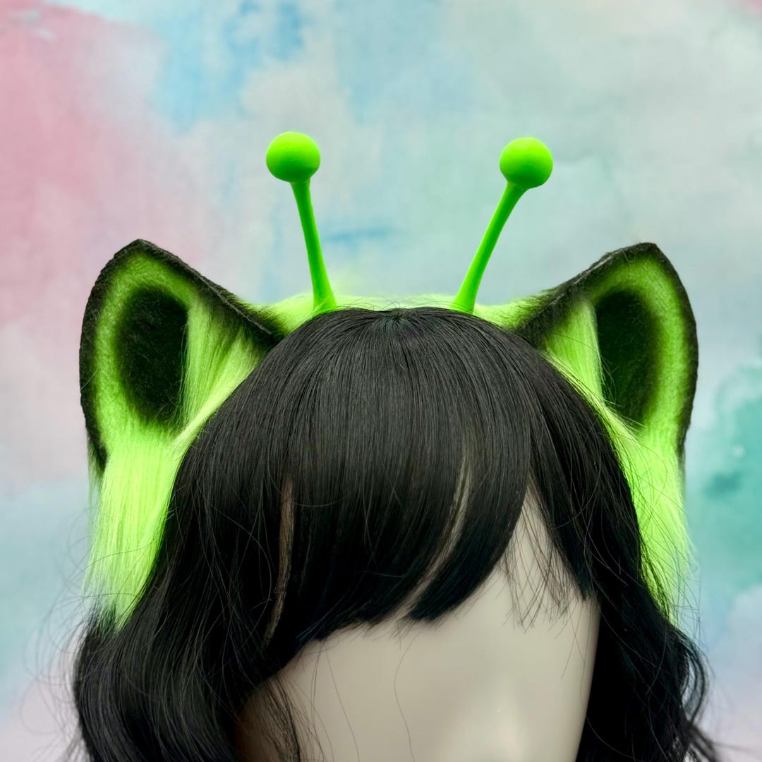Alien Cat Ears Headband: UV Neon Green Kemonomimi Ears With Antenna - Etsy